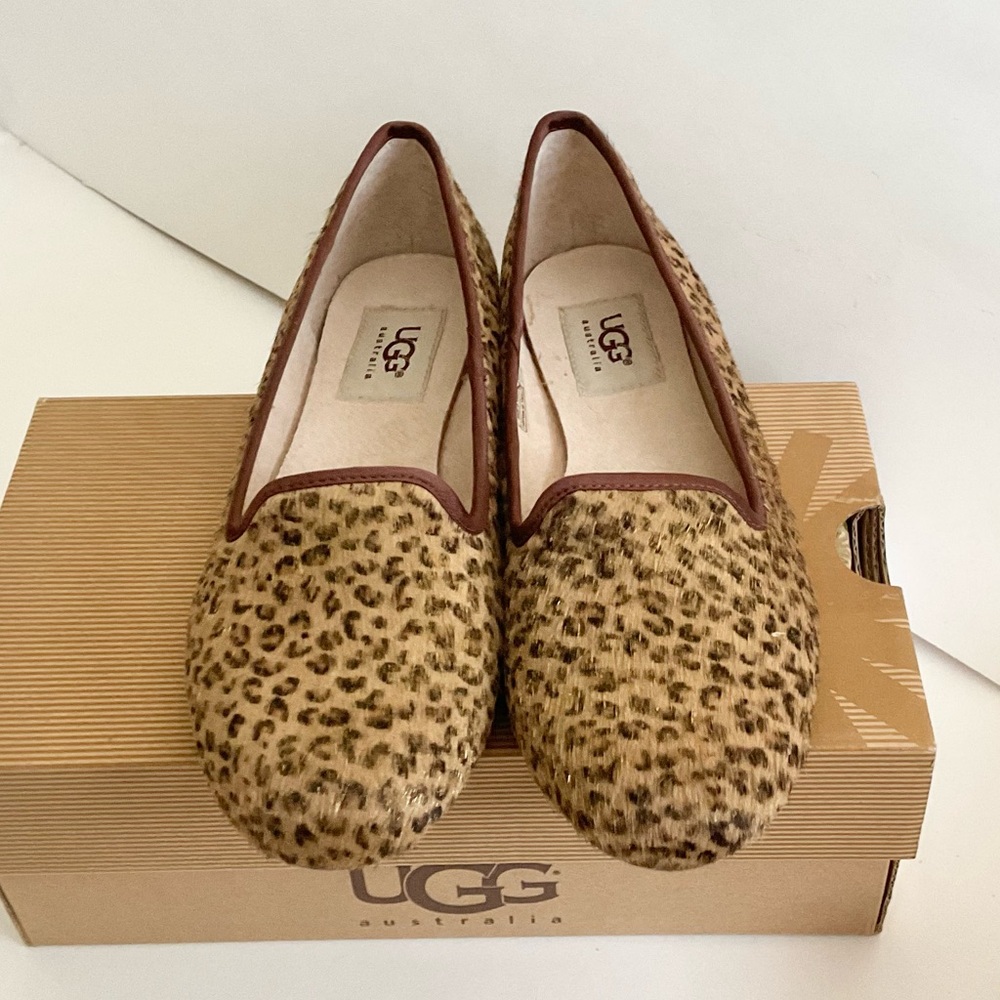 UGG ALLOWAY METALLIC LEOPARD CALF HAIR Ballet Flats Shoes NEW - Picture 5 of 15